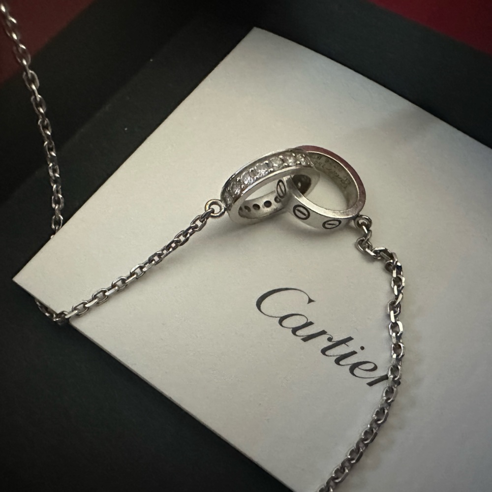 Cartier Love Necklace Diamond 18K White Gold 0.22ct Full Set - Picture 8 of 9
